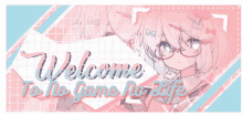 a welcome to no game no life sign with a girl with glasses