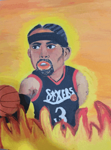 a painting of a man in a sixers jersey