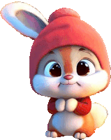 a cartoon rabbit wearing a red hat and red shirt