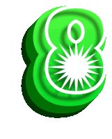 a green number eight with a white star in the middle