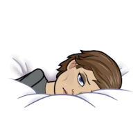 a cartoon of a man laying in bed with his head on a pillow