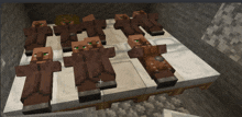 a group of villagers are laying on a bed in a minecraft game