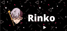 a cartoon character with a crown and the name rinko on a black background