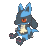 a pixel art drawing of a lucario sitting on a white background .