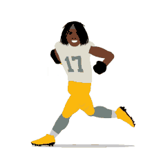 a football player with the number 17 on his jersey is running with the ball