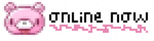 a pixel art of a pink pig with the words online now