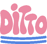 a pink ditto logo with a blue stripe underneath it