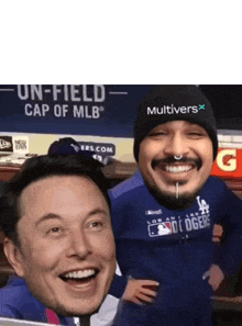 a man wearing a hat that says multivers is smiling next to another man