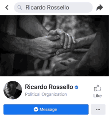 a facebook page for ricardo rossello with a picture of people shaking hands