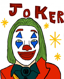 a drawing of a joker with green hair