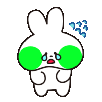 a drawing of a rabbit with green eyes and a heart on its head