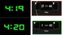 a digital clock displays the time as 4:20