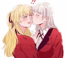 a drawing of a girl kissing another girl on the forehead