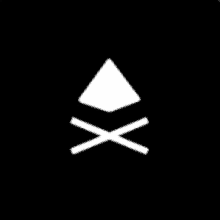 a white triangle and crossbones on a black background