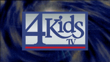 a blue and white 4kids tv logo on a blue background