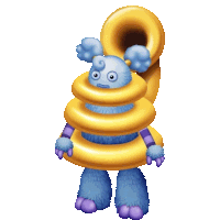 a blue monster with purple feet is holding a yellow object