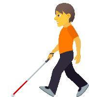 a blind man is walking with a cane