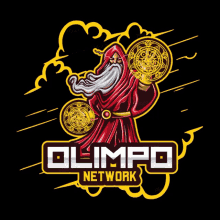 a logo for olimpo network shows a wizard holding a circle