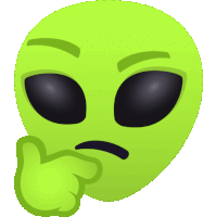 a green alien with a hand on his chin