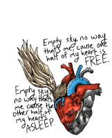 a drawing of a heart with wings and the words empty sky no way that 's half of my heart is free