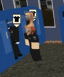 a man in a police uniform is standing in front of a locker .