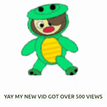 a cartoon of a dog in a turtle costume with the words `` yay my new vid got over 500 views '' below it .