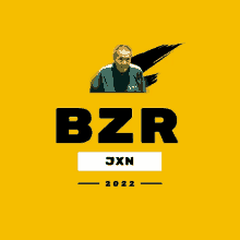 a yellow background with bzr jxn 2022 and a man in a green shirt