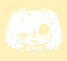 a white discord logo with a yellow background and a sweaty face .