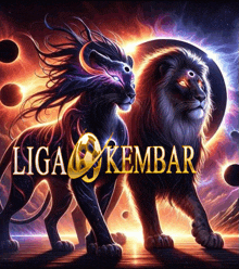 a lion and a panther standing next to each other with the words liga kembar