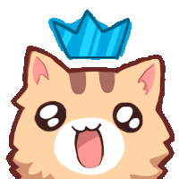 a cartoon cat with a blue crown on top of its head