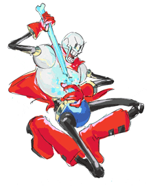 a drawing of a skeleton with a red cape holding a bone