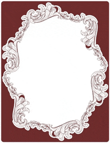 a white frame with swirls and a red background