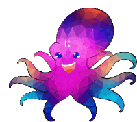 a purple octopus with the letter k on its head