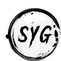 a black and white circle with the word syg inside