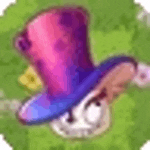 a cartoon character is sitting in the grass wearing a pink hat .