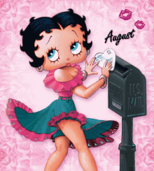 a cartoon of betty boop putting a heart in a us mailbox