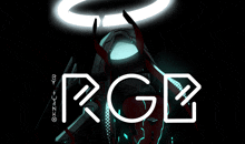 the word rge is on a black background with a robot