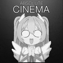 a black and white drawing of a girl with the words absolute cinema below it