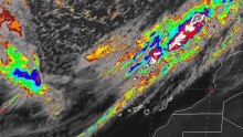 a satellite image of a tropical cyclone in the ocean .