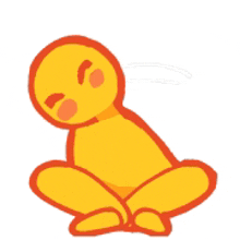 a yellow cartoon character is sitting on the floor with his legs crossed and his head down .