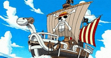 a pirate ship with a skull and crossbones flag is flying in the sky .