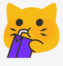 a yellow cat drinking from a purple cup