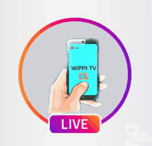 a hand is holding a cell phone that says wippi tv