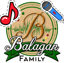 a logo for the balagan family with a microphone and a note