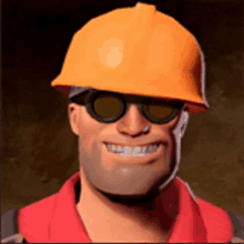 a cartoon man wearing a hard hat and sunglasses is smiling