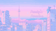 peachy 's paradise is written on a pink background