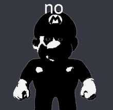 a black and white drawing of mario with the words no on the bottom