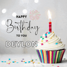 a birthday card for deylon with a cupcake and sprinkles