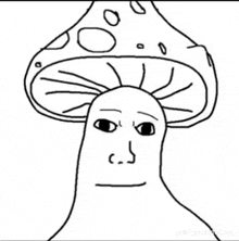 a black and white drawing of a mushroom with a face .