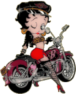 betty boop sitting on a motorcycle with the letter b on it